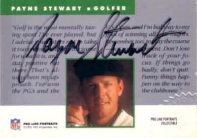 Payne Stewart certified autograph 1991 NFL Pro Line golf card