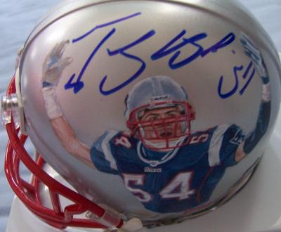 Tedy Bruschi autographed New England Patriots mini helmet painted by Jolene Jessie (1/1)