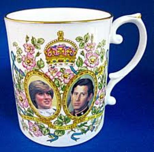 English Royalty Items;  White cup; Prince Charles and Princess Diana