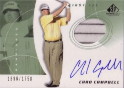 Chad Campbell certified autograph 2002 SP golf card with shirt swatch