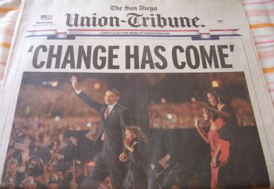 2008 Barack Obama Wins San Diego Union-Tribune newspaper