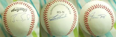 Barry Bonds Bobby Bonds Willie Mays autographed NL baseball