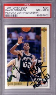 David Robinson autographed San Antonio Spurs 1991-92 Upper Deck card PSA/DNA PSA 8