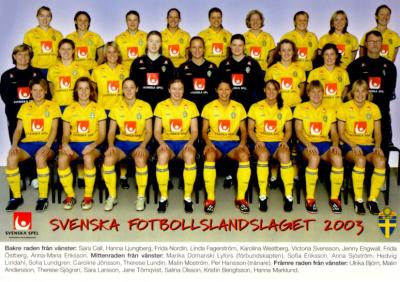Sweden 2003 Women's World Cup Team photo postcard (Hanna Ljungberg Victoria Svensson)