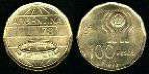 100 Pesos; Year: 1977-1981; (km 77); aluminum bronze; MUNDIAL 78 ESTADIO