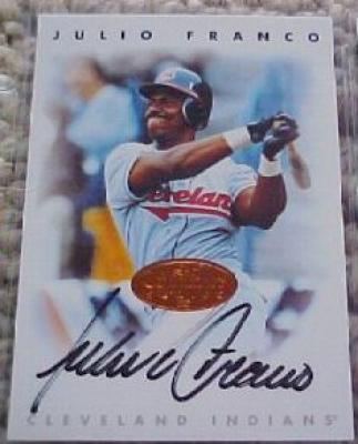 Julio Franco certified autograph Cleveland Indians 1996 Leaf Signature card