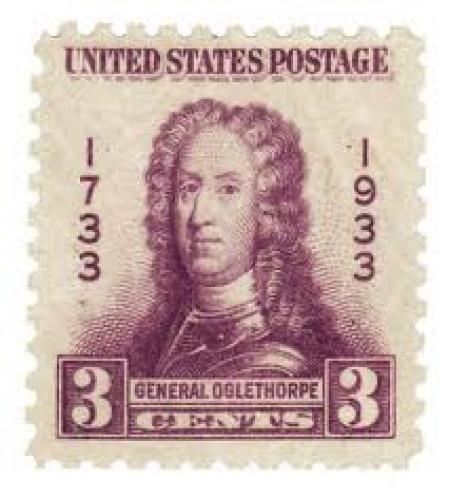 Stamps; Postage stamp, USA, 1933: General James Oglethorpe.