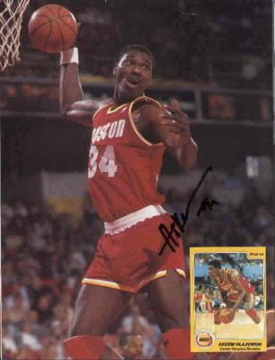 Hakeem Olajuwon autographed Houston Rockets Beckett Basketball back cover photo