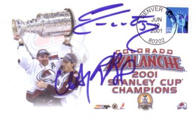 Rob Blake Chris Drury Adam Foote autographed Colorado Avalanche 2001 Stanley Cup Champions cachet