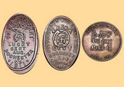 Coins; Lucky Cent' swastika coins from USA. Late 1800's/ early 1900's