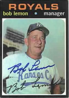 Bob Lemon autographed Kansas City Royals 1971 Topps card