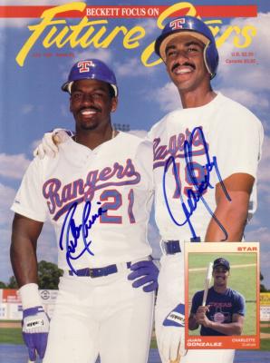 Juan Gonzalez & Ruben Sierra autographed Texas Rangers Beckett magazine cover