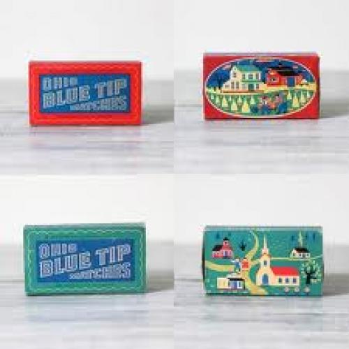 Antique 1955 match boxes designed with a sweet primitive