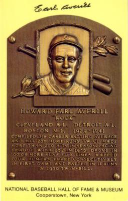 Earl Averill autographed Hall of Fame plaque postcard