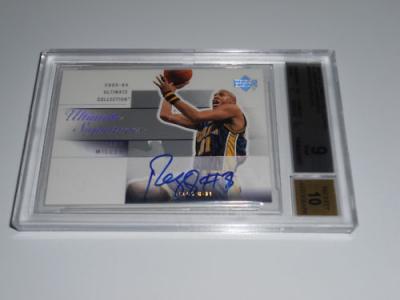 Reggie Miller certified autograph Indiana Pacers 2003-04 Upper Deck card BGS 9