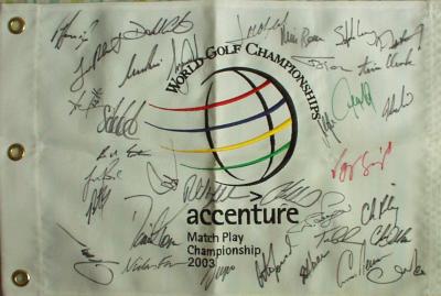 2003 World Golf Championships autographed flag Tiger Woods Darren Clarke Phil Mickelson Adam Scott