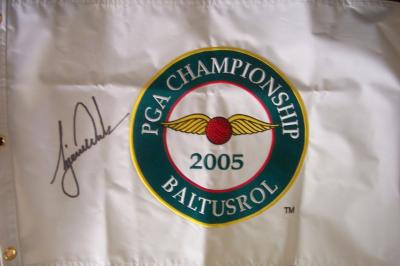 Tiger Woods autographed 2005 PGA Championship embroidered canvas flag