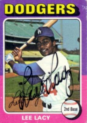 Lee Lacy autographed Los Angeles Dodgers 1975 Topps mini card
