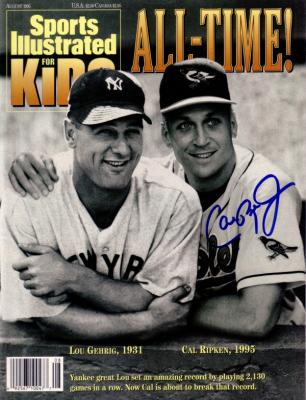 Cal Ripken autographed Baltimore Orioles 1995 Sports Illustrated for Kids (with Lou Gehrig)