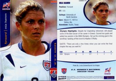 Mia Hamm 2004 U.S. Women's National Team soccer card #21