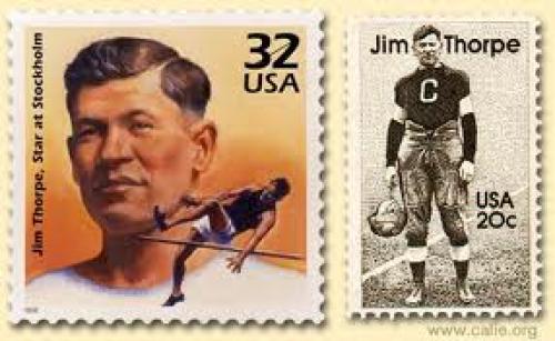 Stamps; Jim Thorpe USA postage stamp: JIM THORPE POSTAGE STAMP; 32 cents