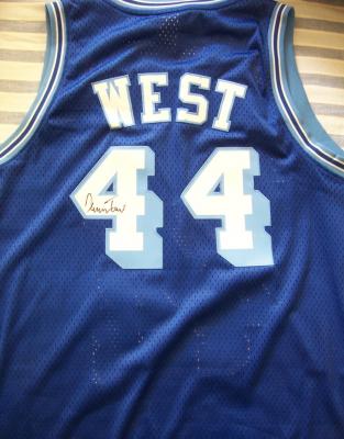Jerry West autographed Los Angeles Lakers Adidas throwback jersey