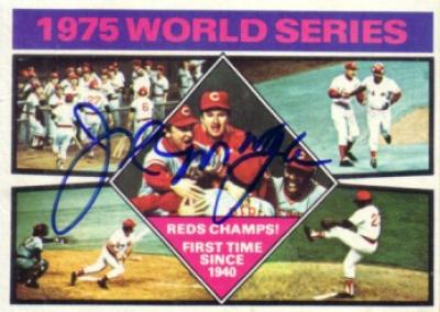 Joe Morgan autographed Cincinnati Reds 1975 World Series Champs Topps card