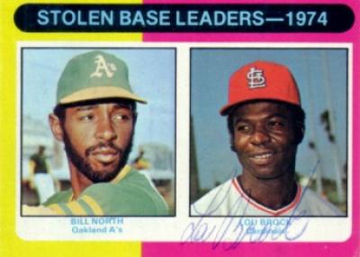 Lou Brock autographed St. Louis Cardinals 1975 Topps Stolen Base Leaders card