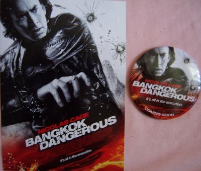 Bangkok Dangerous movie promo 5x7 card & button/pin (Nicolas Cage)