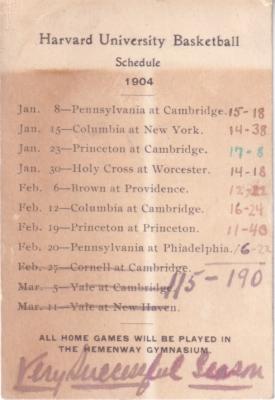 1904 Harvard Basketball schedule