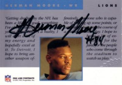 Herman Moore certified autograph Detroit Lions 1991 Pro Line card