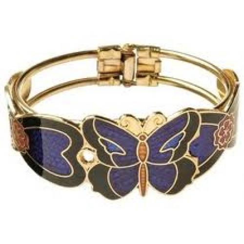 Jewelry; Blue Enamelled Butterfly Bangle