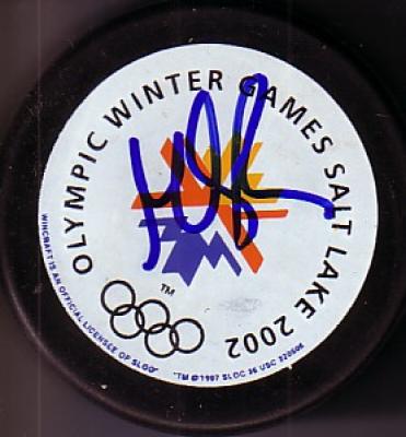 Martin Brodeur autographed 2002 Salt Lake City Olympics puck