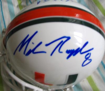 Vince Wilfork & Mike Rumph autographed Miami Hurricanes mini helmet