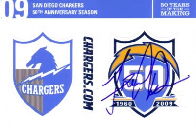 Fred Dean autographed San Diego Chargers 50th Anniversary sticker sheet