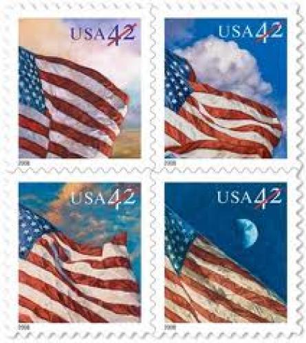 Stamps; CROPPED set of four flag stamps. From the U.S. Postal 