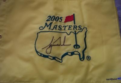 Tiger Woods autographed 2005 Masters golf pin flag UDA ltd edit 500