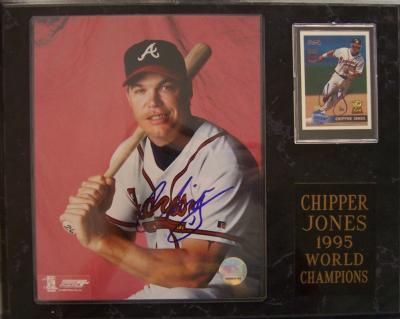 Chipper Jones autographed Atlanta Braves 8x10 photo & card in 1995 World Champions plaque