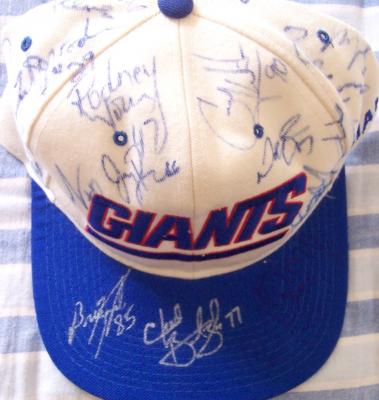 1996 New York Giants team autographed cap (Howard Cross Aaron Pierce Dan Reeves George Young)