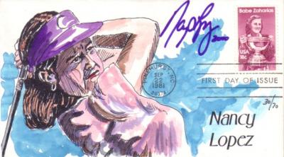 Nancy Lopez autographed hand painted Babe Zaharias First Day Cover cachet