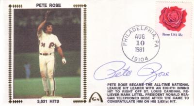 Pete Rose autographed Philadelphia Phillies 3631 Hits cachet envelope