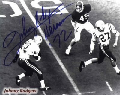 Johnny Rodgers autographed 8x10 Nebraska photo inscribed Heisman 72