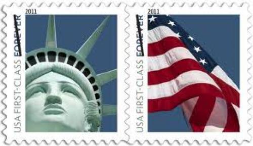 Stamps; USA; Lady Liberty and U.S. Flag (Forever) Format: Serie of 2 stamps
