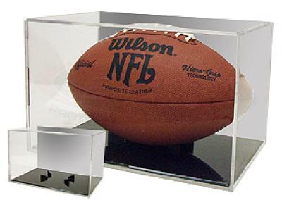 Football display case holder with black base & mirrored back