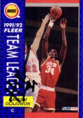 Hakeem Olajuwon autographed Houston Rockets 1991-92 Fleer Team Leaders card