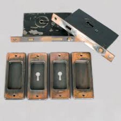 Antique Copper Double Pocket Door Set; c1905