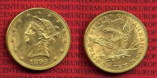 Coins; USA 10 Dollars Liberty, Frauenkopf, 1893 Gold 10 Dollars 1893 