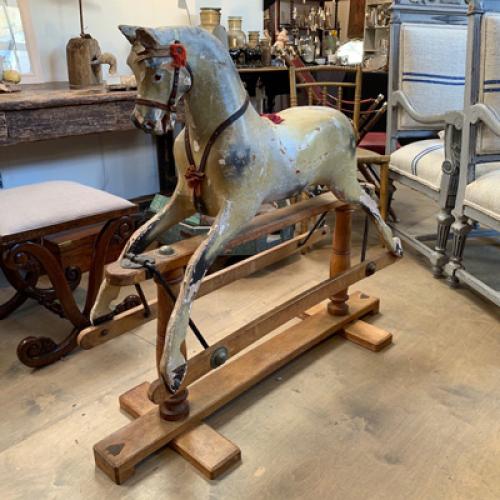 Antique Rocking Horse, Bow, Folk Art Rocking Horse at Antiquated Antiques, Petworth, Sussex, UK