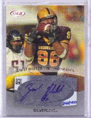 Zach Miller certified autograph Arizona State 2007 SAGE card