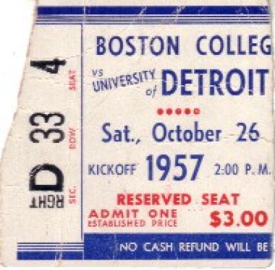 1957 Boston College at Detroit ticket stub